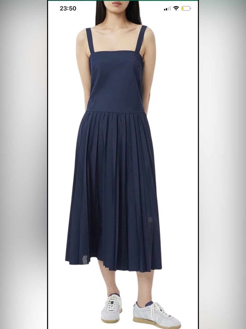 Lacoste Navy Pleated Midi Dress